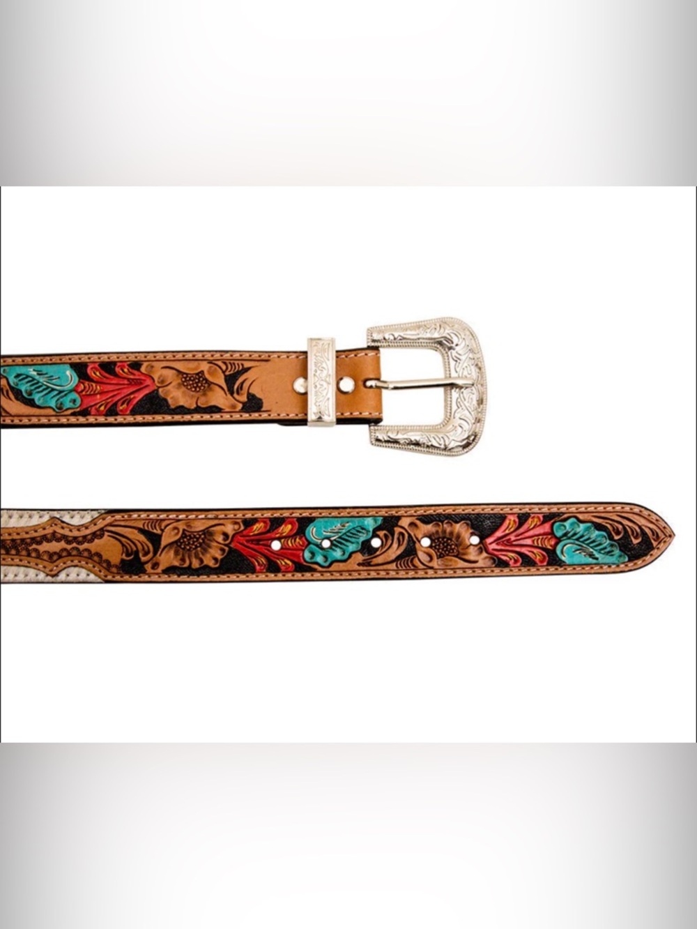 NWT Myra Bag Hand Tooled Leather Floral Turquoise Concho Belt - Picture 5 of 10